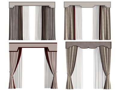 新中式带窗帘盒的窗帘窗纱3d模型 新中式带窗帘盒的窗帘窗纱