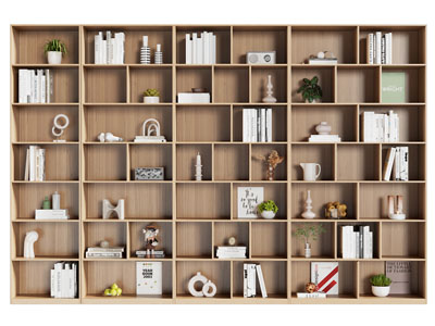 现代实木开放式书架、书柜、书籍