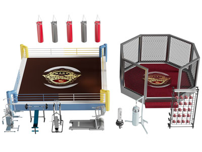 现代拳击擂台、沙袋、健身器材3d模型 现代拳击擂台、沙袋、健身器材