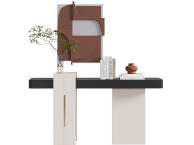 现代端景台、花瓶花卉、书籍摆件组合