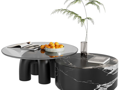 现代圆形拼接大理石、玻璃茶几3d模型 现代圆形拼接大理石、玻璃茶几