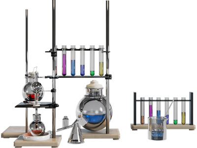 现代试管、量杯、酒精灯实验设备3d模型 现代试管、量杯、酒精灯实验设备