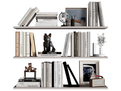 现代书籍、雕塑摆件组合