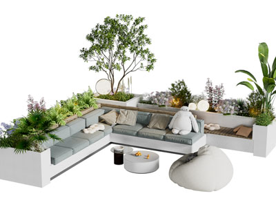 现代户外庭院座椅 花坛植物景观