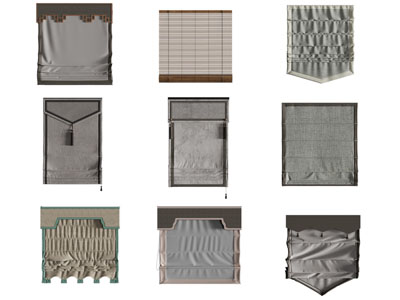新中式窗帘 罗马帘 拉帘3d模型 新中式窗帘 罗马帘 拉帘