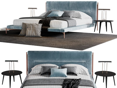 现代双人床 床头几