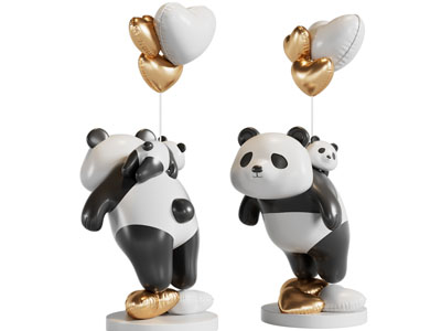 现代熊猫雕塑雕刻摆件组合3d模型 现代熊猫雕塑雕刻摆件组合