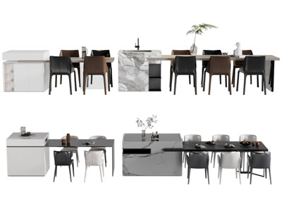 现代带水吧台的餐桌椅组合