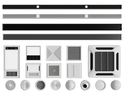 现代空调出风口、暖风扇、排风扇3d模型 现代空调出风口、暖风扇、排风扇