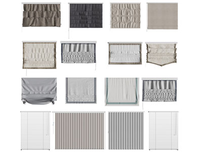 现代布艺拉帘、卷帘、百叶窗帘3d模型 现代布艺拉帘、卷帘、百叶窗帘