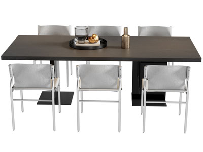 现代长方形餐桌椅组合