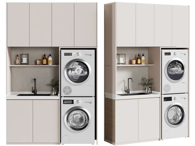 现代阳台洗衣机、烘干机收纳柜3d模型 现代阳台洗衣机、烘干机收纳柜