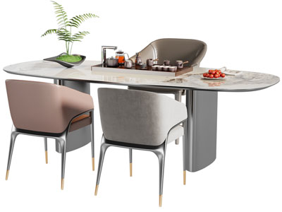 现代椭圆形大理石茶桌椅组合