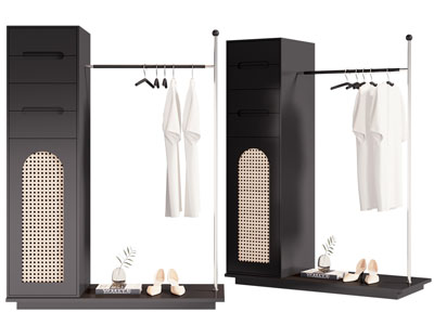 侘寂风半开放式衣柜 衣架3d模型 侘寂风半开放式衣柜 衣架