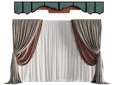 欧式窗帘盒、窗帘窗纱3d模型 欧式窗帘盒、窗帘窗纱