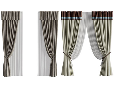 新中式窗帘窗纱3d模型 新中式窗帘窗纱