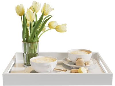 现代托盘咖啡、花瓶郁金香摆件