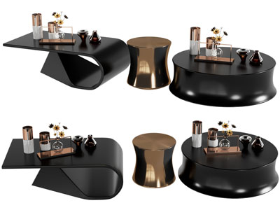 现代黑色圆形茶几边几3d模型 现代黑色圆形茶几边几