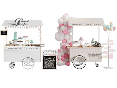 现代蛋糕甜点售卖车、售货车3d模型 现代蛋糕甜点售卖车、售货车