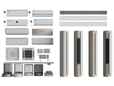 现代壁挂式、柱形空调、扫地机3d模型 现代壁挂式、柱形空调、扫地机