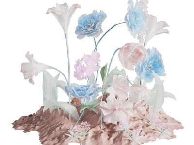 现代艺术装置、纸艺大花花卉摆件组合