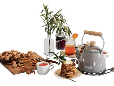现代坚果 甜点 花瓶 茶壶摆件组合