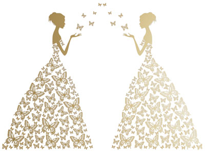 现代穿着蝴蝶衣服女孩的墙饰、剪影