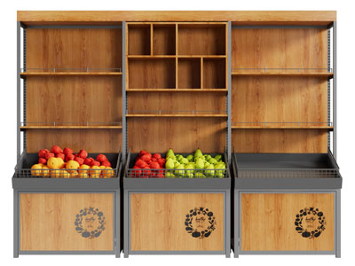 现代实木超市货架、靠墙展架展柜3d模型 现代实木超市货架、靠墙展架展柜