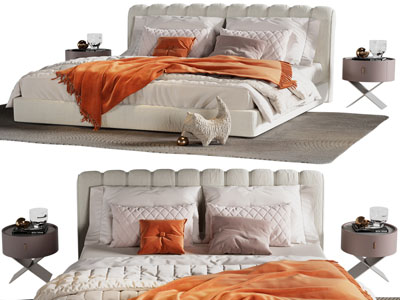 现代布艺双人床、床头柜