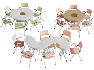 现代拼接圆形、多边形会议、讨论多功能桌椅组合