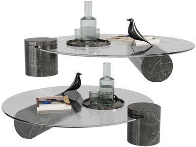 现代圆形玻璃茶几、茶具杯子3d模型 现代圆形玻璃茶几、茶具杯子