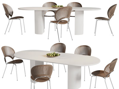 现代椭圆形餐桌椅组合