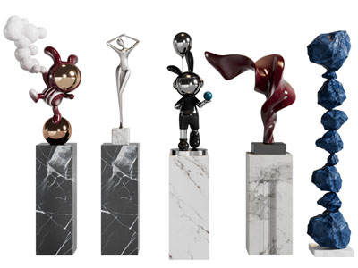 现代卡通雕塑雕刻摆件组合