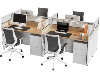 现代四人位办公桌椅组合