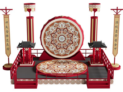 新中式鼓、鼓舞组景、舞台