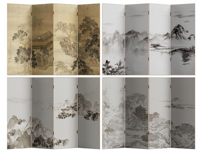 新中式山水图案的屏风