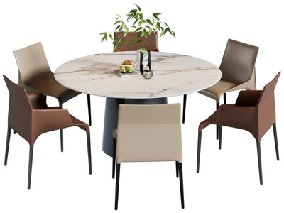 现代圆形大理石餐桌椅组合