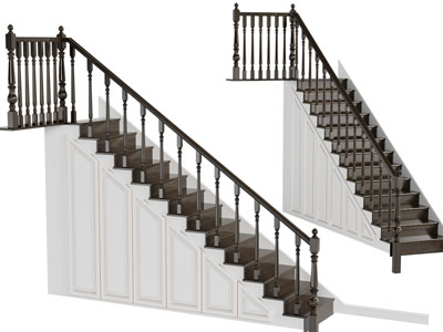 美式实木雕花扶手楼梯3d模型 美式实木雕花扶手楼梯