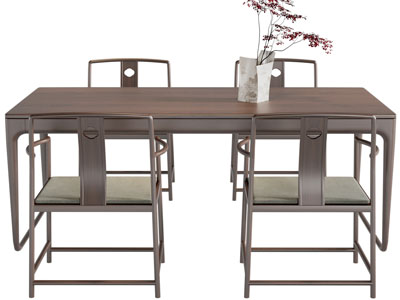 新中式长方形实木餐桌椅组合