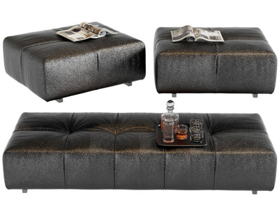 现代黑色皮质长方形沙发凳子