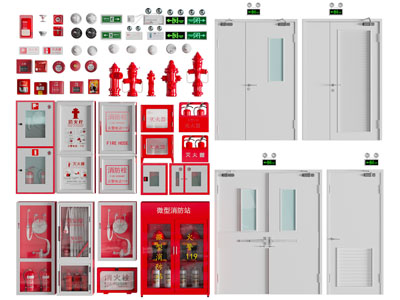 现代消防栓 灭火器 防火门消防设备3d模型 现代消防栓 灭火器 防火门消防设备