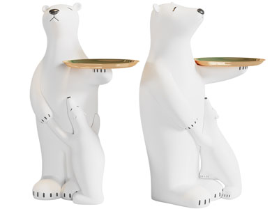现代北极熊雕塑托盘摆件组合