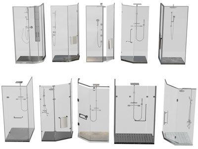 现代玻璃淋浴房、淋浴花洒3d模型 现代玻璃淋浴房、淋浴花洒