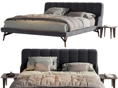 现代布艺双人床 床头几