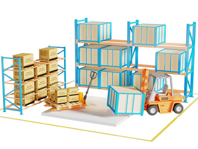 现代仓储货架、叉车木托盘纸箱3d模型 现代仓储货架、叉车木托盘纸箱