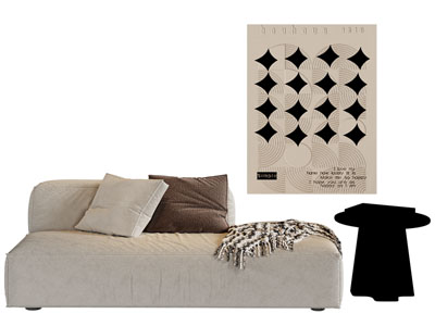 侘寂风多人沙发、边几 装饰挂画