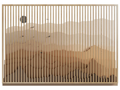 新中式栅格山脉背景墙