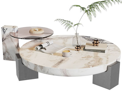 侘寂风圆形大理石茶几3d模型 侘寂风圆形大理石茶几