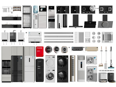 现代电冰箱、洗衣机、抽油烟机、燃气灶家用电器3d模型 现代电冰箱、洗衣机、抽油烟机、燃气灶家用电器