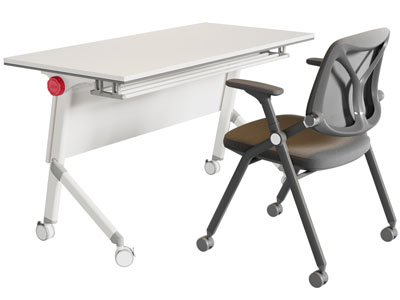 现代带滑轮可移动办公桌椅组合